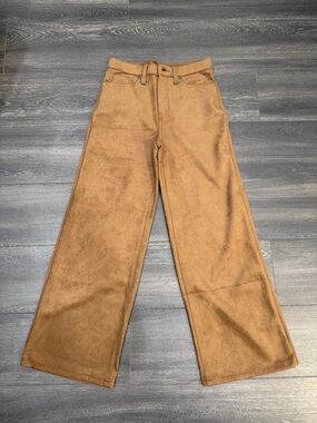 Banana Republic Wide-Leg High-Rise Faux Suede Pants in Camel Brown